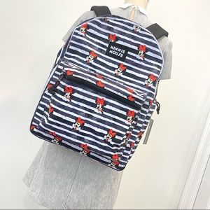 Disney Minnie Mouse Black White Striped Backpack Bag